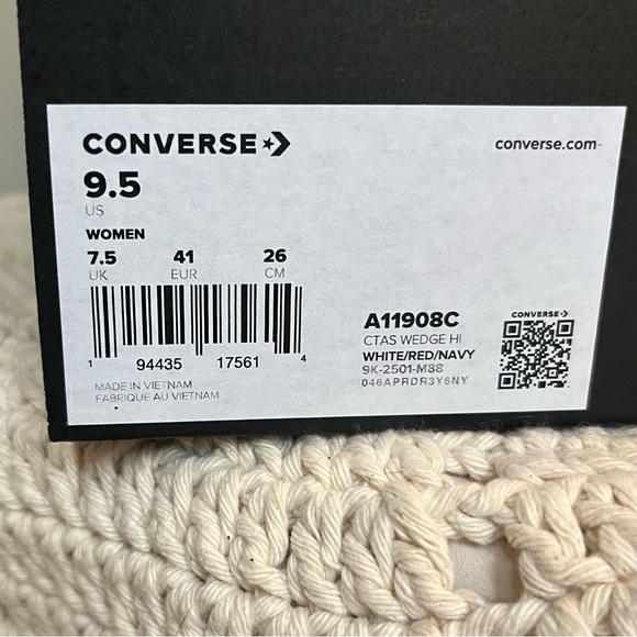 NIB Converse Chuck Taylor All Star White Wedge Platform Hi Top Shoes Women's 9.5 - Picture 10 of 11